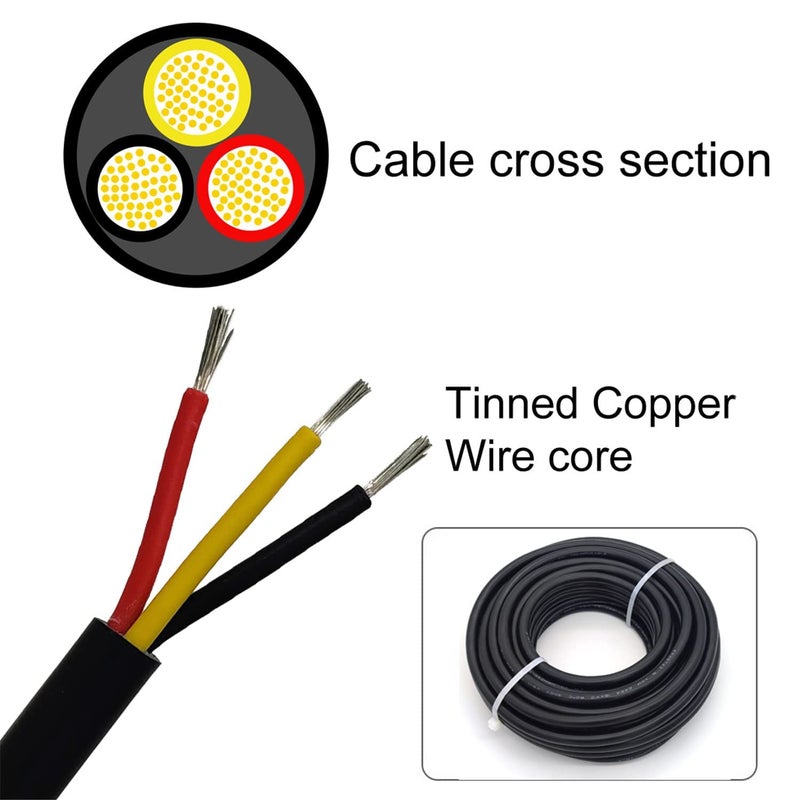 CBAZY 22AWG UL2464 Power Cable Stranded Electrical Wire LED Red & Black& Yellow 3 Conductors tinned Copper (22AWG -3C- 100ft) - Image 3